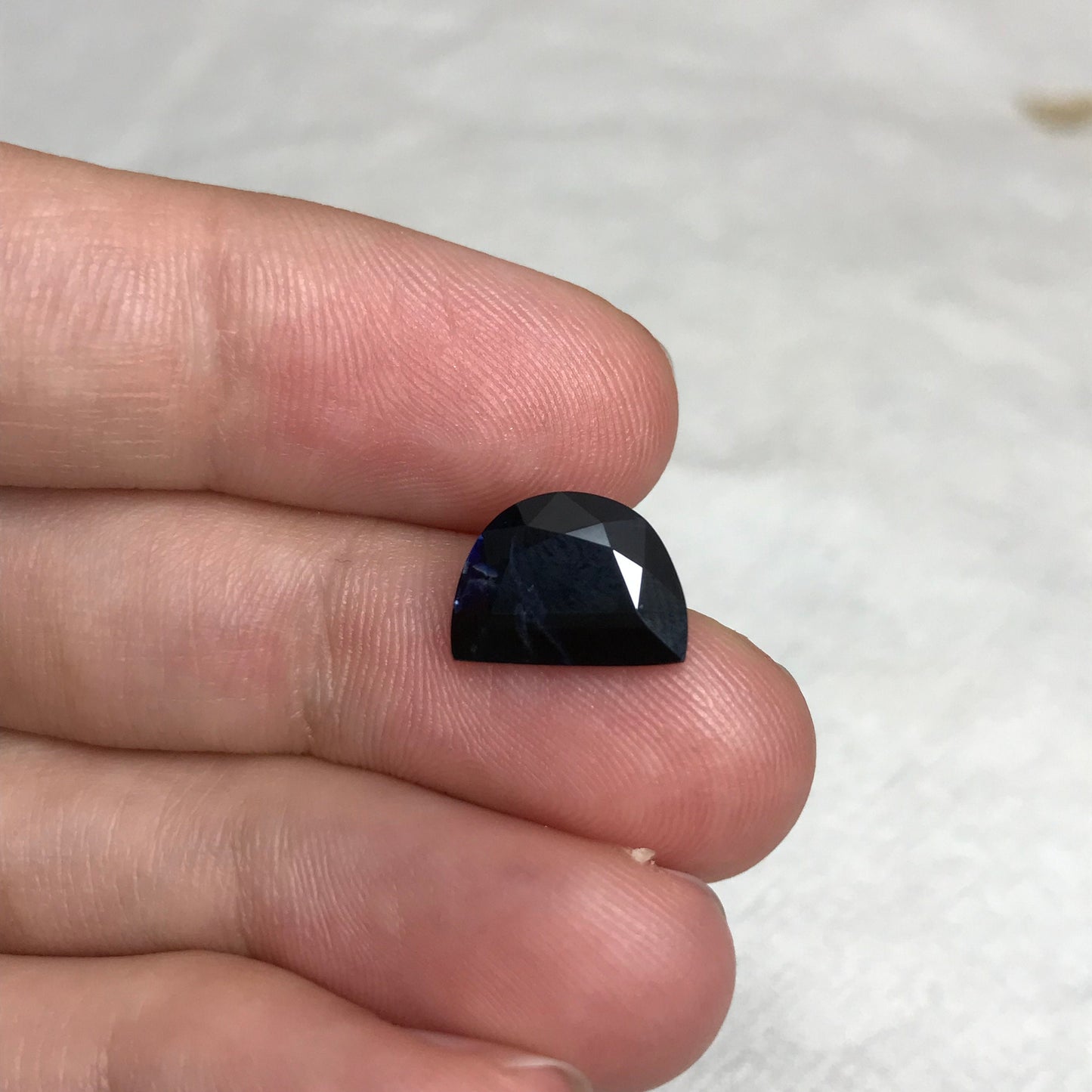 Very Dark Blue Sapphire 3 Carat 11.4.x8.4mm Fancy Cut Half Moon Shape Almost Black, Heat-Treated Natural Sapphire