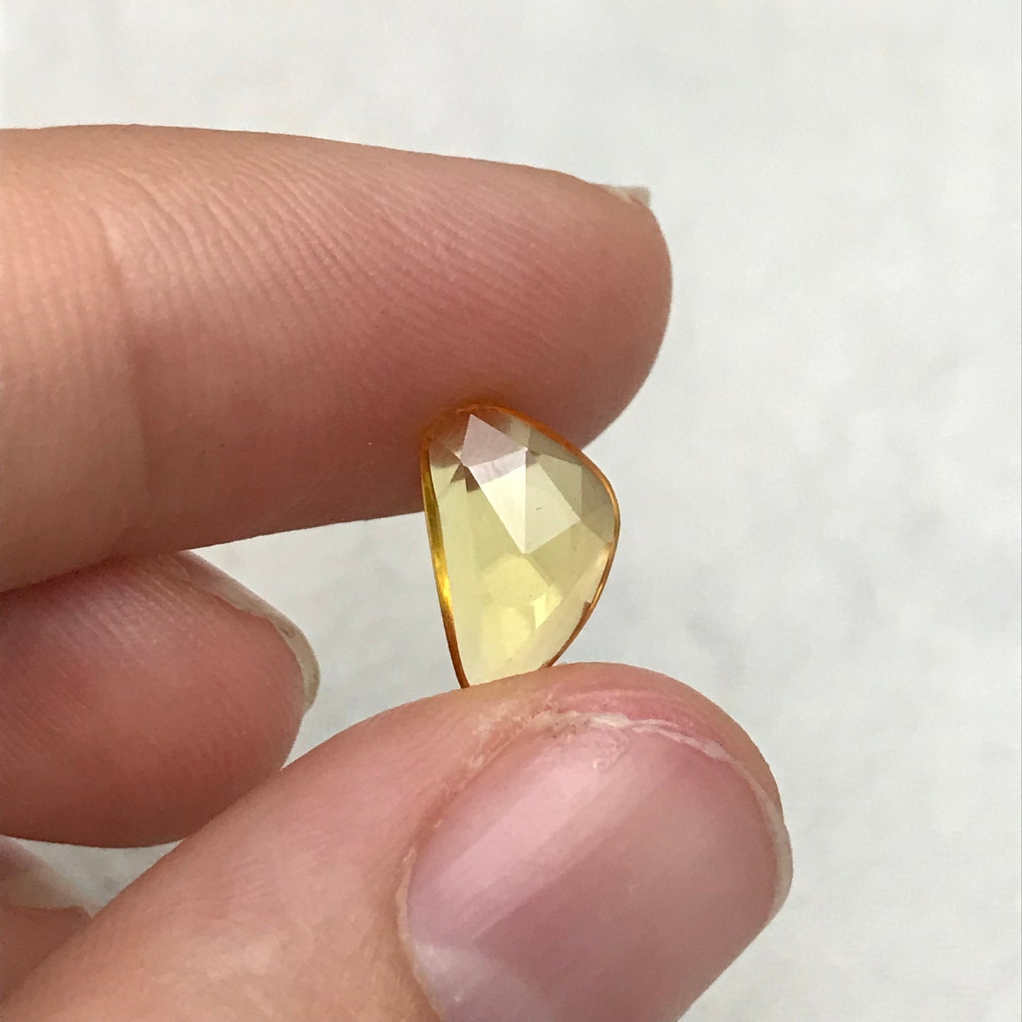 1.66 ct Natural Yellow Sapphire, 11x7mm Rose Cut BE Yellow Sapphire, Freeform Trillion, Beryllium Treated Sapphire