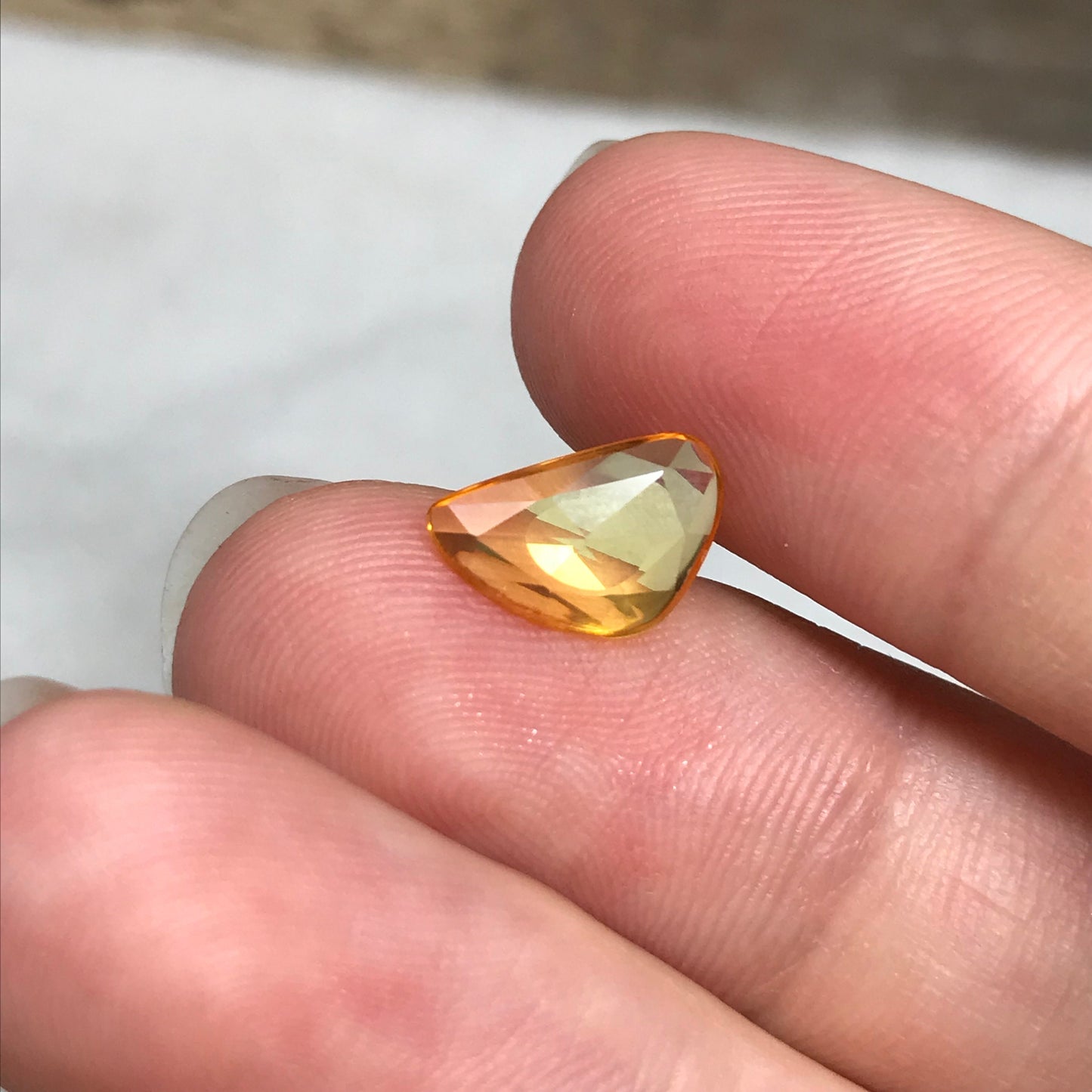 1.66 ct Natural Yellow Sapphire, 11x7mm Rose Cut BE Yellow Sapphire, Freeform Trillion, Beryllium Treated Sapphire