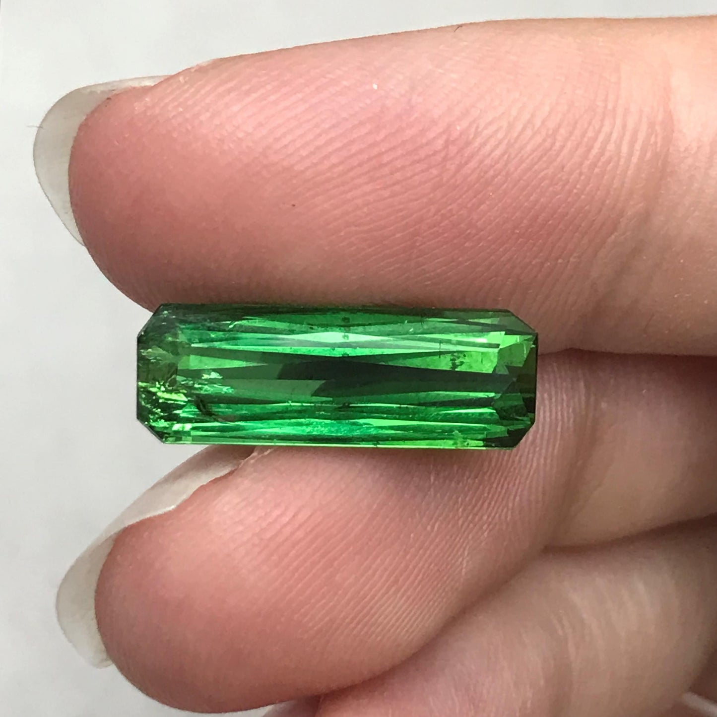 4.89 Ct Natural Green Tourmaline Rectangle Scissor Cut 17.4x6mm Faceted Loose Gemstone, Nice Green