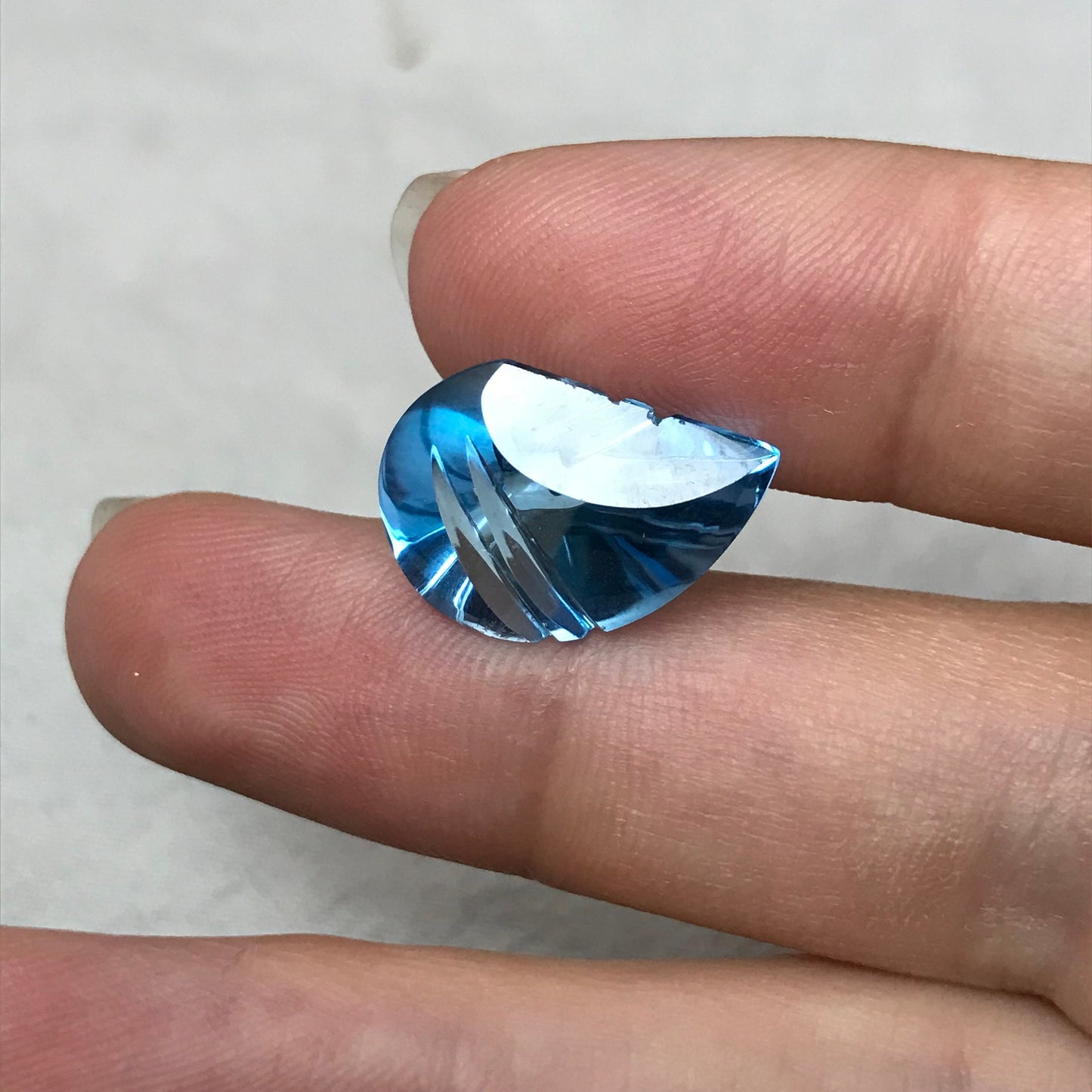 11 Ct Fancy Light Blue Topaz 18x13mm Carved Fantasy Pear Cut Gem, Loose Gemstone, Light Blue Topaz