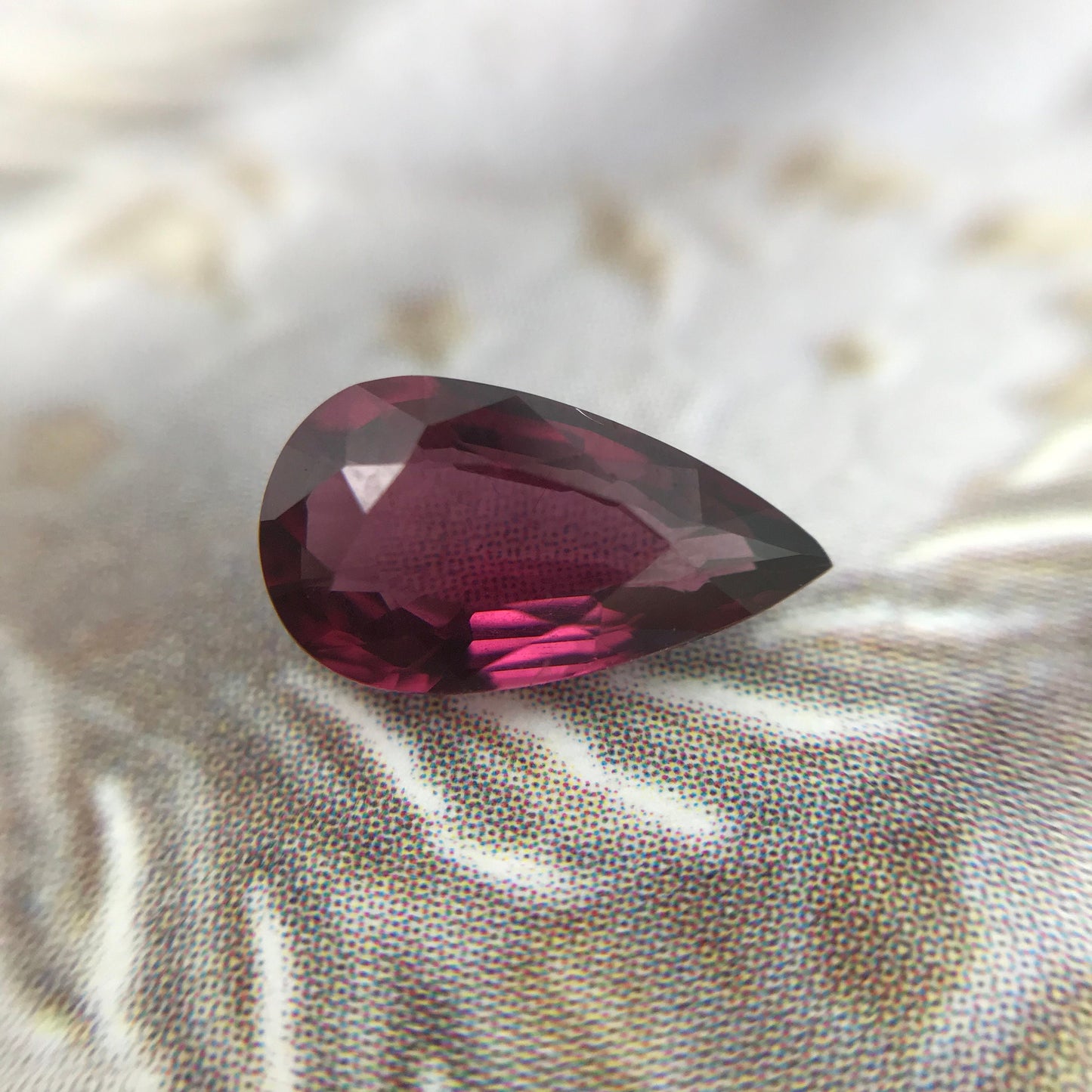 1.27 carat Natural Rhodolite Garnet, 9.4x5.3mm Pear Cut Rose Red Garnet, Faceted Raspberry Garnet, Purplish Red