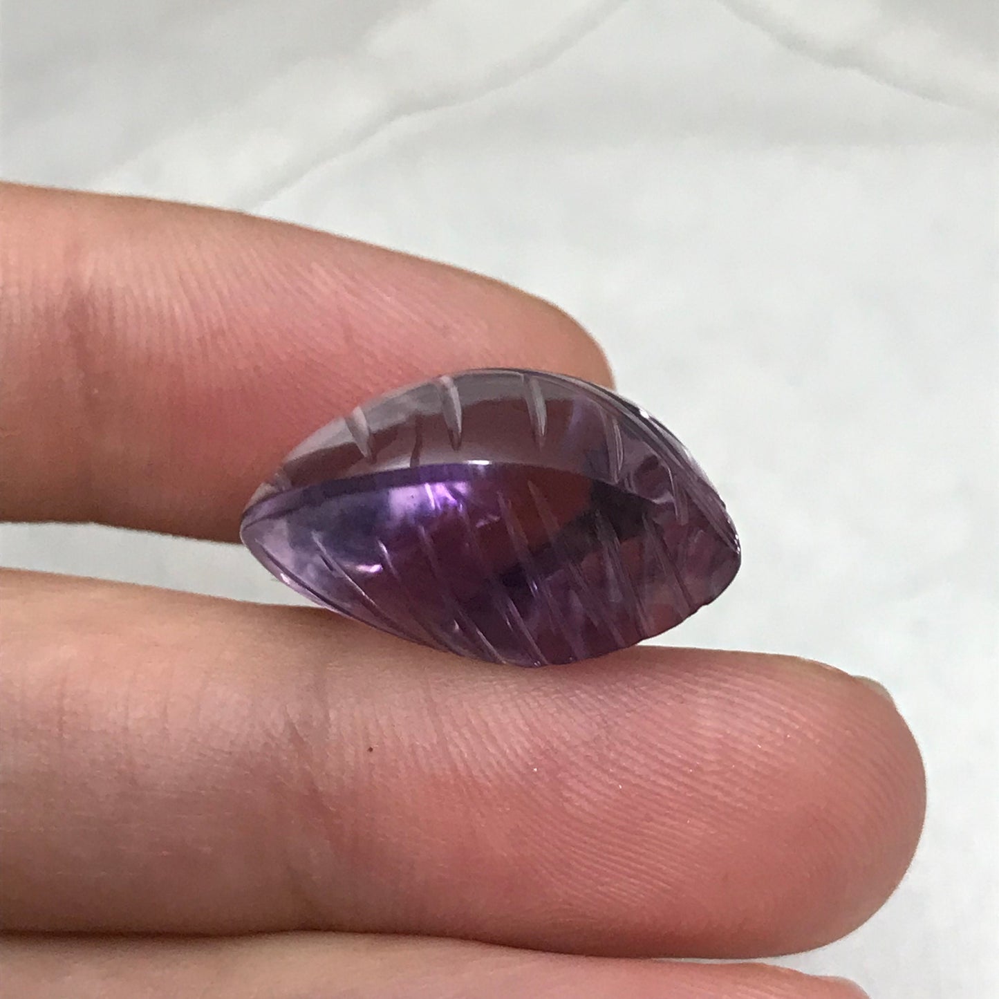 24 Ct Fancy Carved Purple Amethyst, Approx 20.6x16.8mm Carved Leaf Shape Cut, Loose Faceted Cabbed Gem, February Birthstone