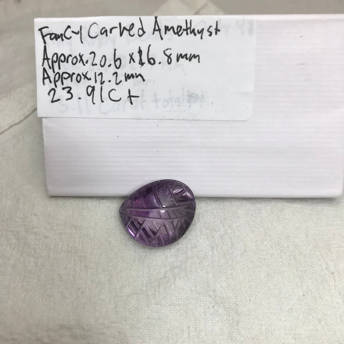 24 Ct Fancy Carved Purple Amethyst, Approx 20.6x16.8mm Carved Leaf Shape Cut, Loose Faceted Cabbed Gem, February Birthstone