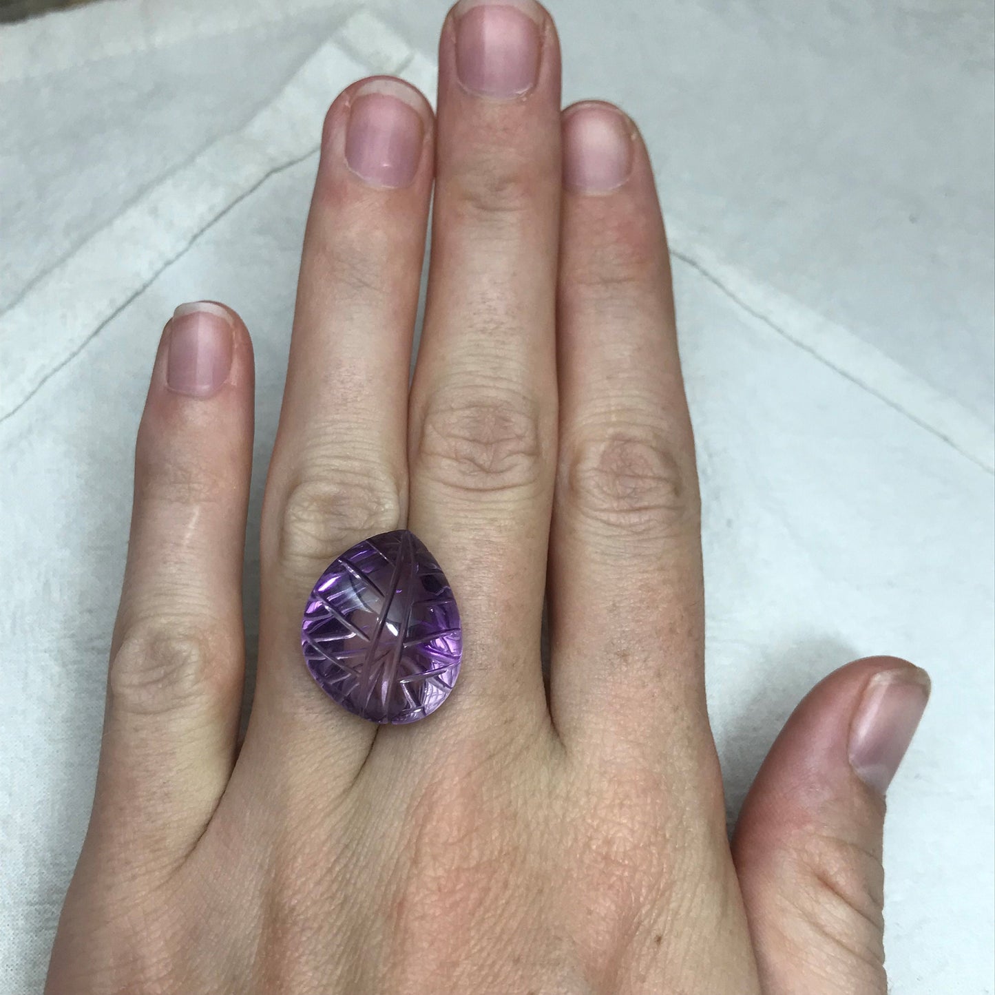 24 Ct Fancy Carved Purple Amethyst, Approx 20.6x16.8mm Carved Leaf Shape Cut, Loose Faceted Cabbed Gem, February Birthstone