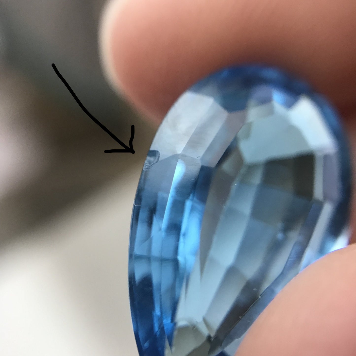 Imperfect 22x13mm Sky Blue Topaz Pear Cut, 15.64 carat Loose Chipped and Scratched Topaz