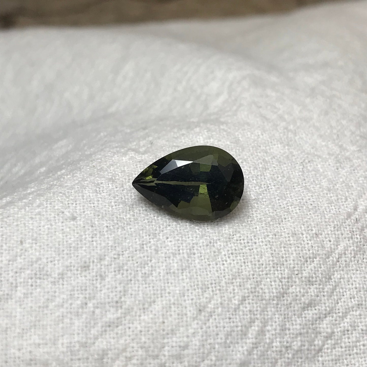 12x8mm Moldavite, 2.52 Carat Pear Cut, Faceted Green Gemstone, Tektite, Deep Green Moldavite