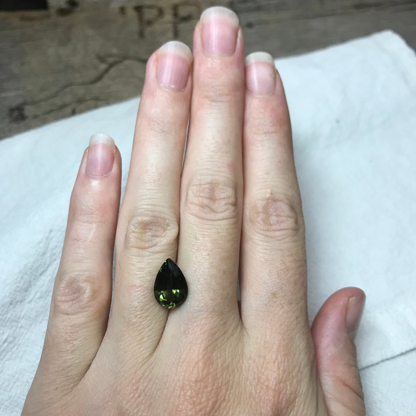 12x8mm Moldavite, 2.52 Carat Pear Cut, Faceted Green Gemstone, Tektite, Deep Green Moldavite