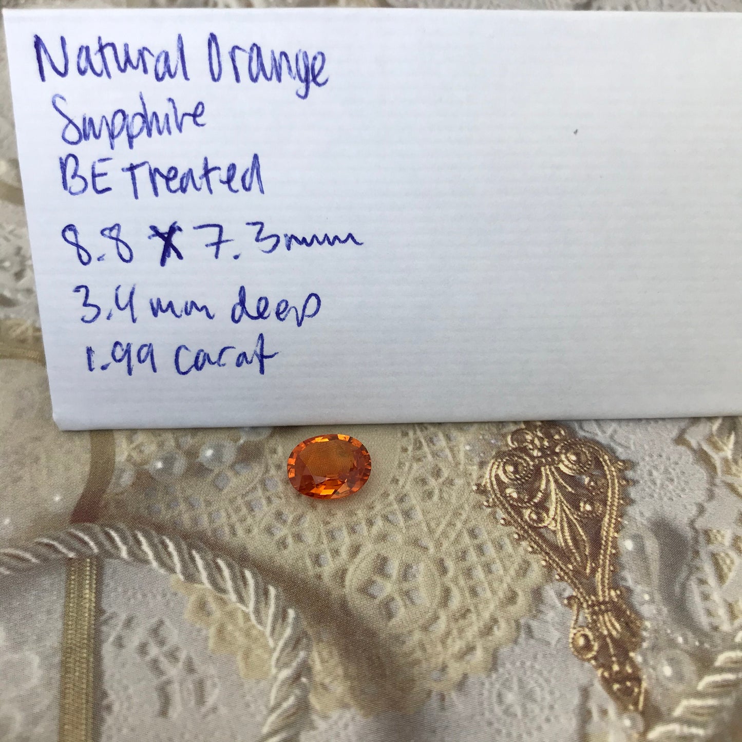 Natural Orange Sapphire 9x7mm 2 Carats Oval Cut Faceted Gem Loose Unmounted Gemstone Earth Mined Beryllium Treated