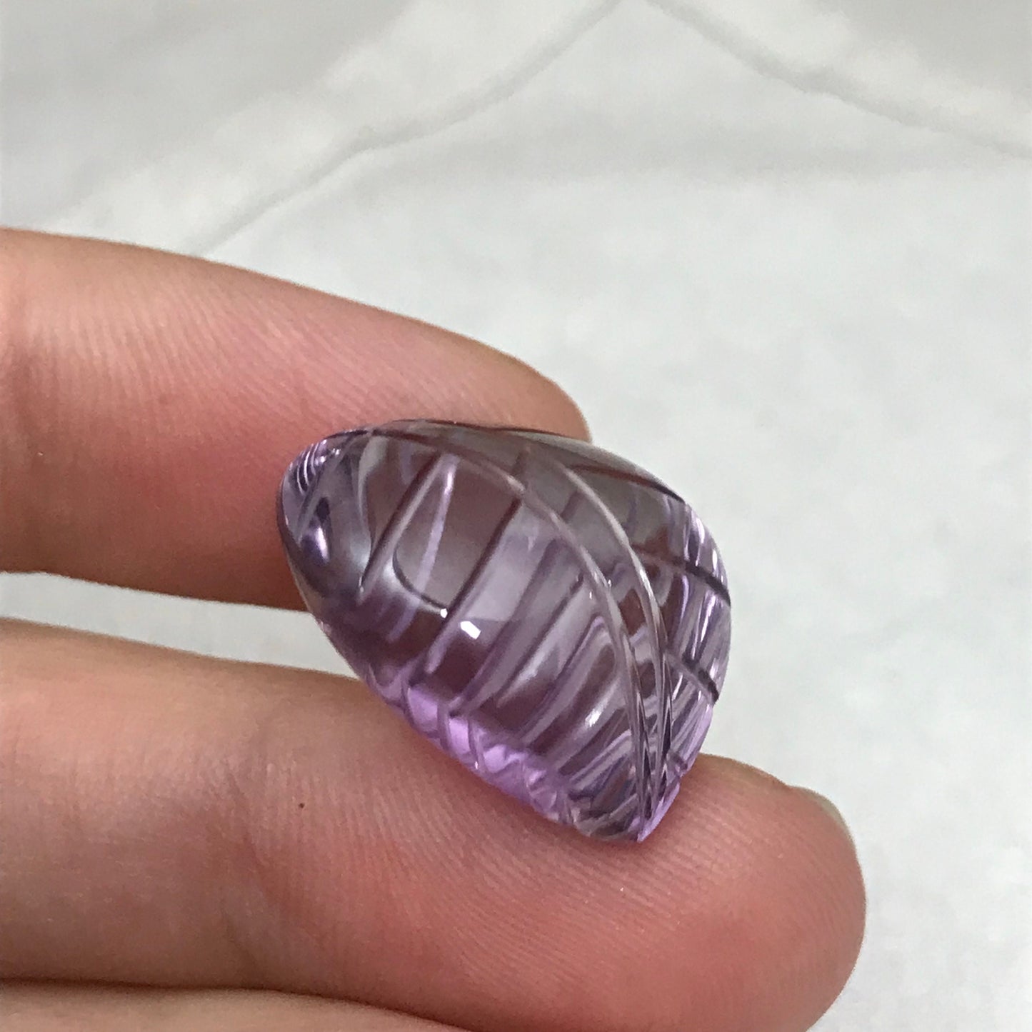 24 Ct Fancy Carved Purple Amethyst, Approx 20.6x16.8mm Carved Leaf Shape Cut, Loose Faceted Cabbed Gem, February Birthstone