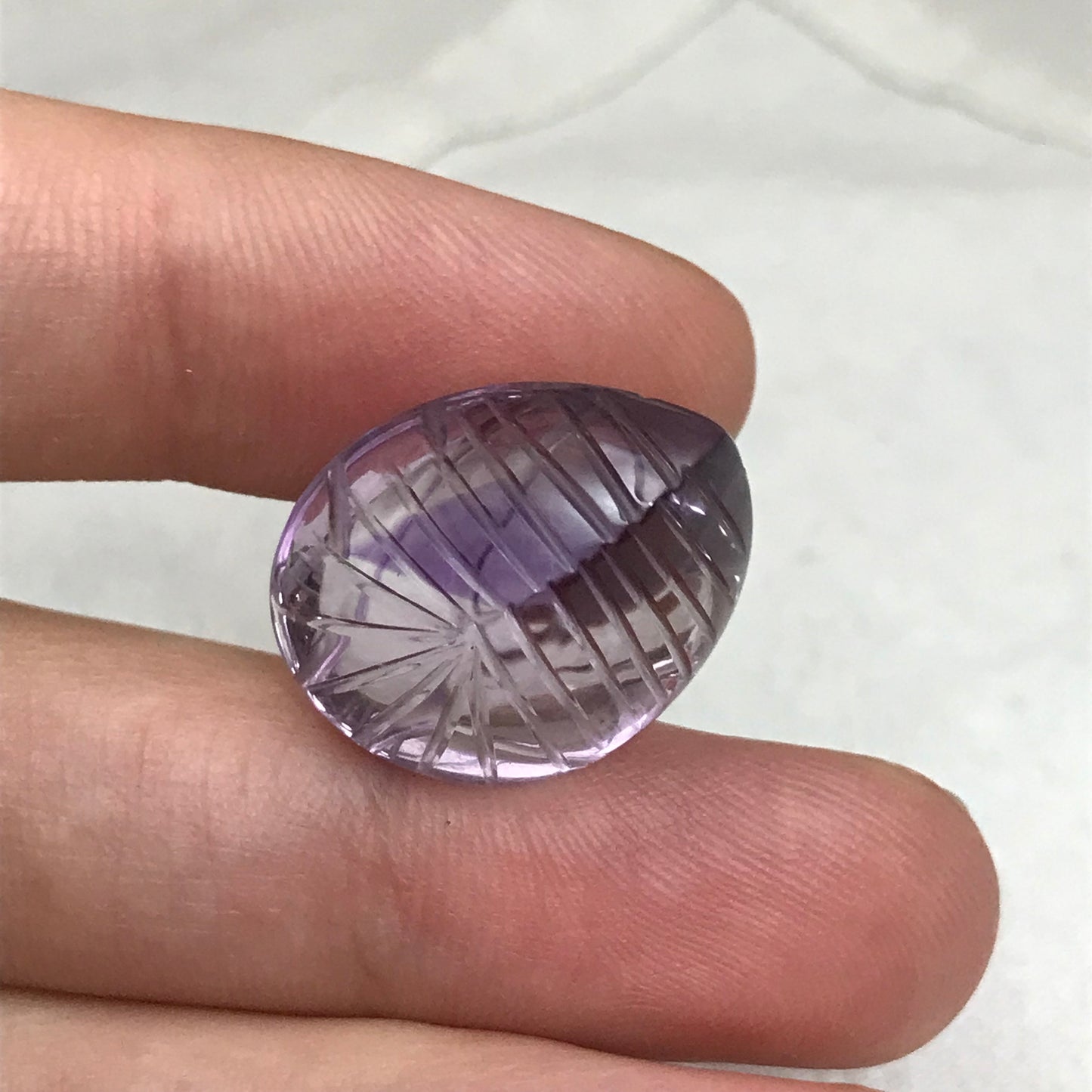 24 Ct Fancy Carved Purple Amethyst, Approx 20.6x16.8mm Carved Leaf Shape Cut, Loose Faceted Cabbed Gem, February Birthstone