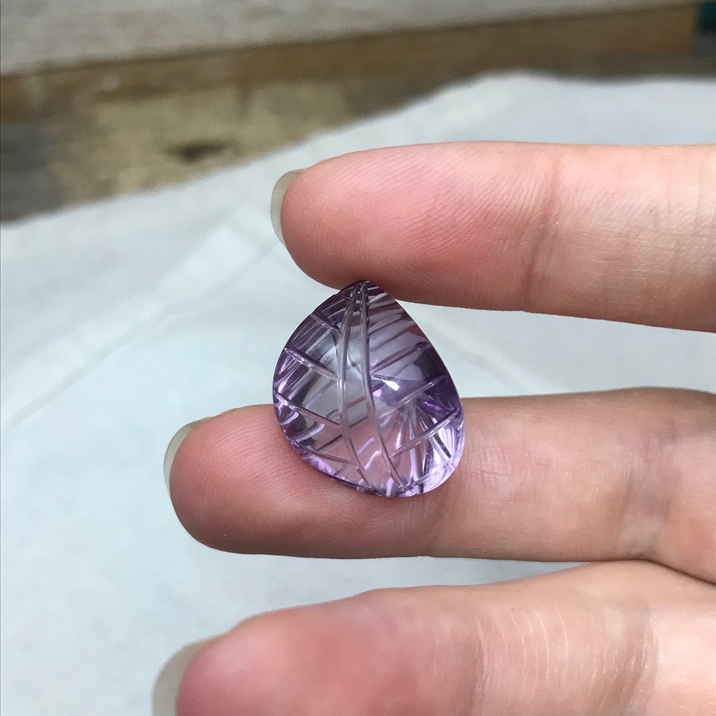 24 Ct Fancy Carved Purple Amethyst, Approx 20.6x16.8mm Carved Leaf Shape Cut, Loose Faceted Cabbed Gem, February Birthstone