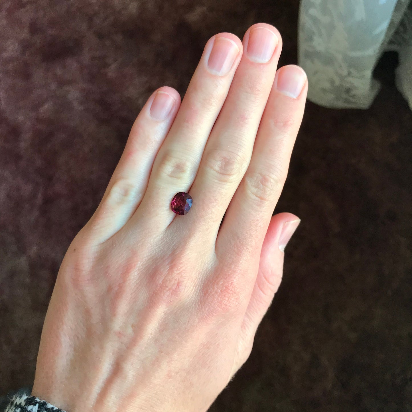 Natural Rhodolite Garnet, 2.14 carat, 8.3x7.2mm Cushion Cut Purple Red Garnet, Faceted Raspberry Garnet Gem, Pink Garnet