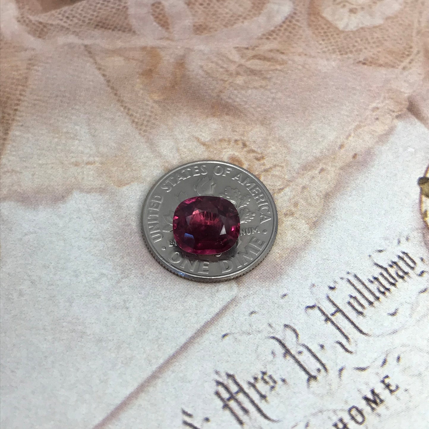 Natural Rhodolite Garnet, 2.14 carat, 8.3x7.2mm Cushion Cut Purple Red Garnet, Faceted Raspberry Garnet Gem, Pink Garnet