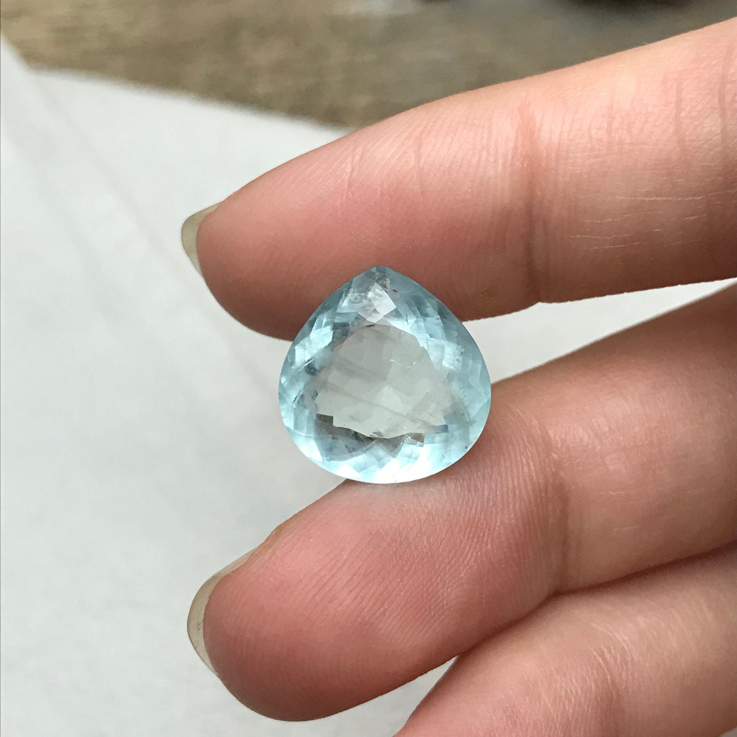 8.23 carat Aquamarine Approx. 14.5x14mm Fat Pear Cut, Natural Included, Blue Aquamarine, Faceted Loose Gem,