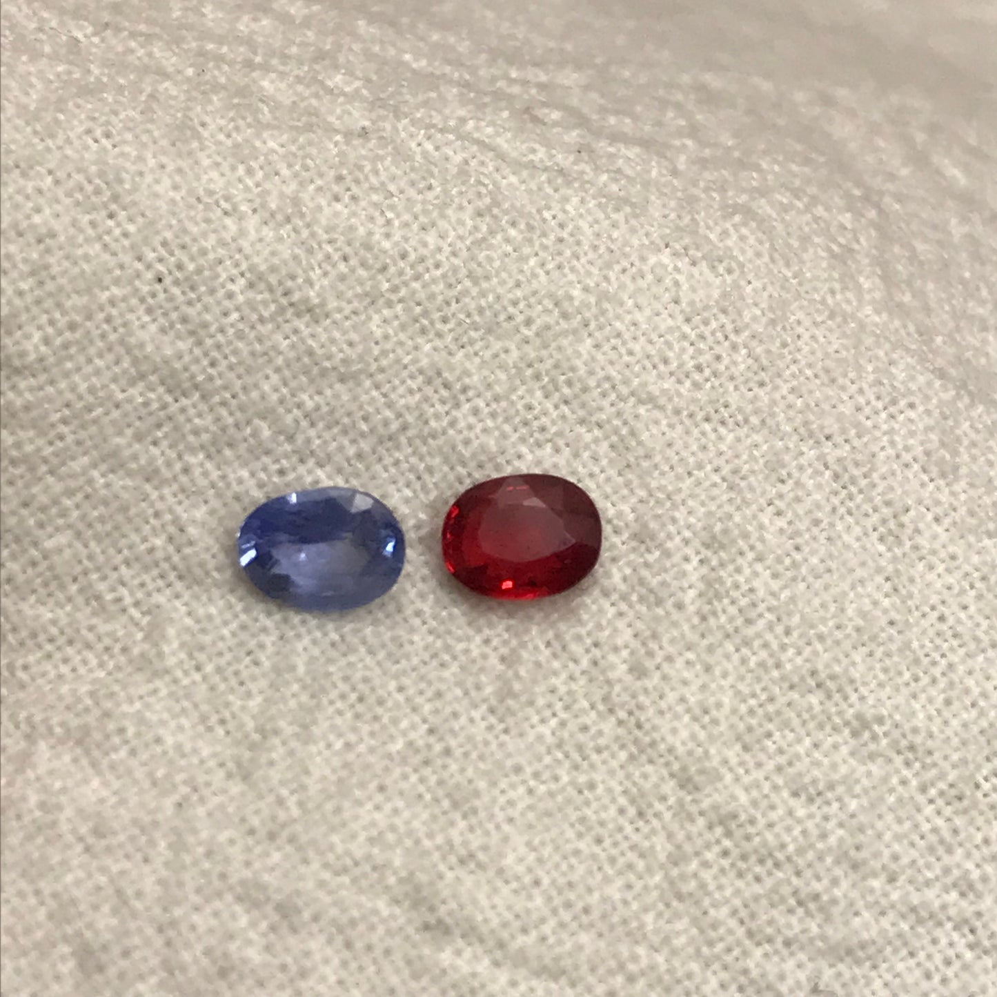 2 Sapphires, Blue and Red Orangish Sapphire 0.70 TCW, Color Treated Natural Sapphires, 5x4mm Faceted Loose Colored Sapphires