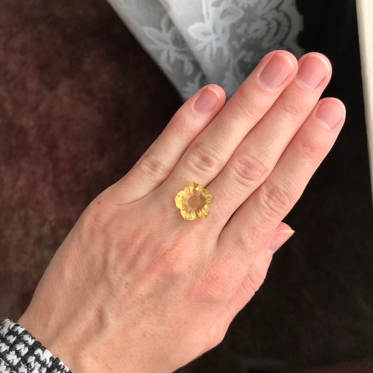 Carved Yellow Citrine 8.59 carat 14.7mm Carved Flower, Carved Loose Gemstone, November Birthstone