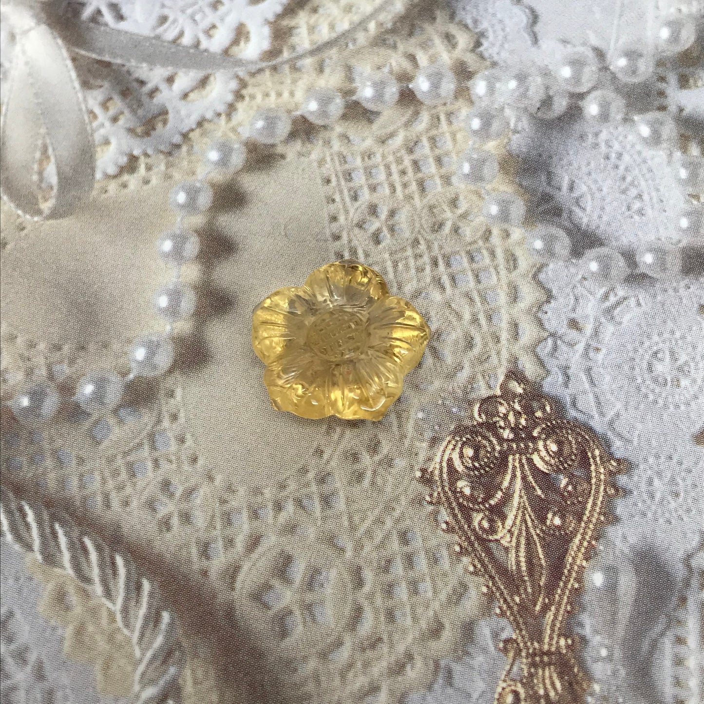 Carved Yellow Citrine 8.59 carat 14.7mm Carved Flower, Carved Loose Gemstone, November Birthstone