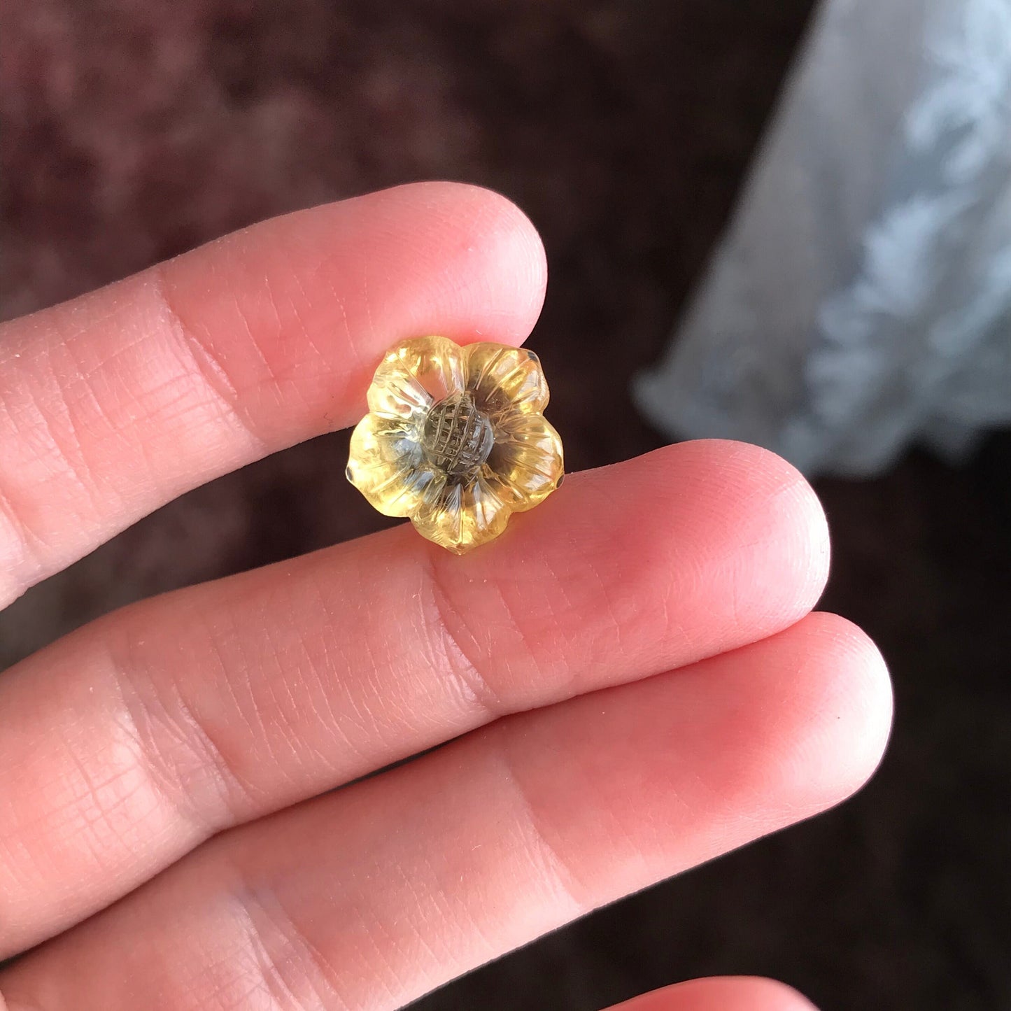 Carved Yellow Citrine 8.59 carat 14.7mm Carved Flower, Carved Loose Gemstone, November Birthstone