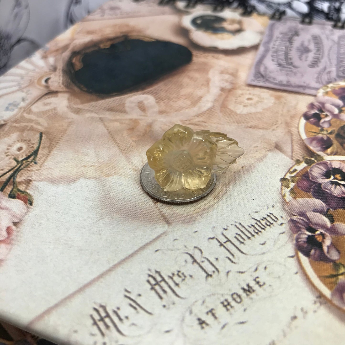 Carved Yellow Citrine 15.46 carat 14.7mm Carved Flower and Leaf, Carved Loose Gemstone, November Birthstone