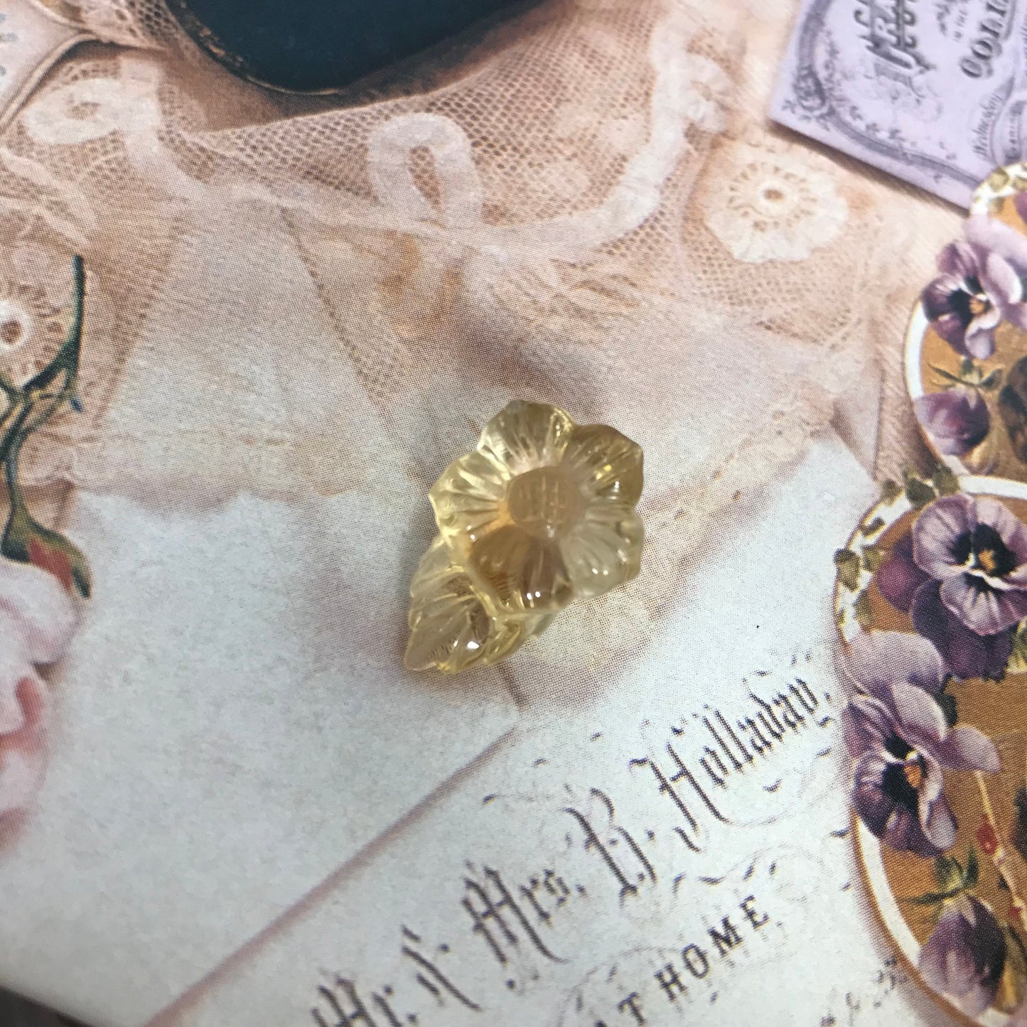 Carved Yellow Citrine 15.46 carat 14.7mm Carved Flower and Leaf, Carved Loose Gemstone, November Birthstone