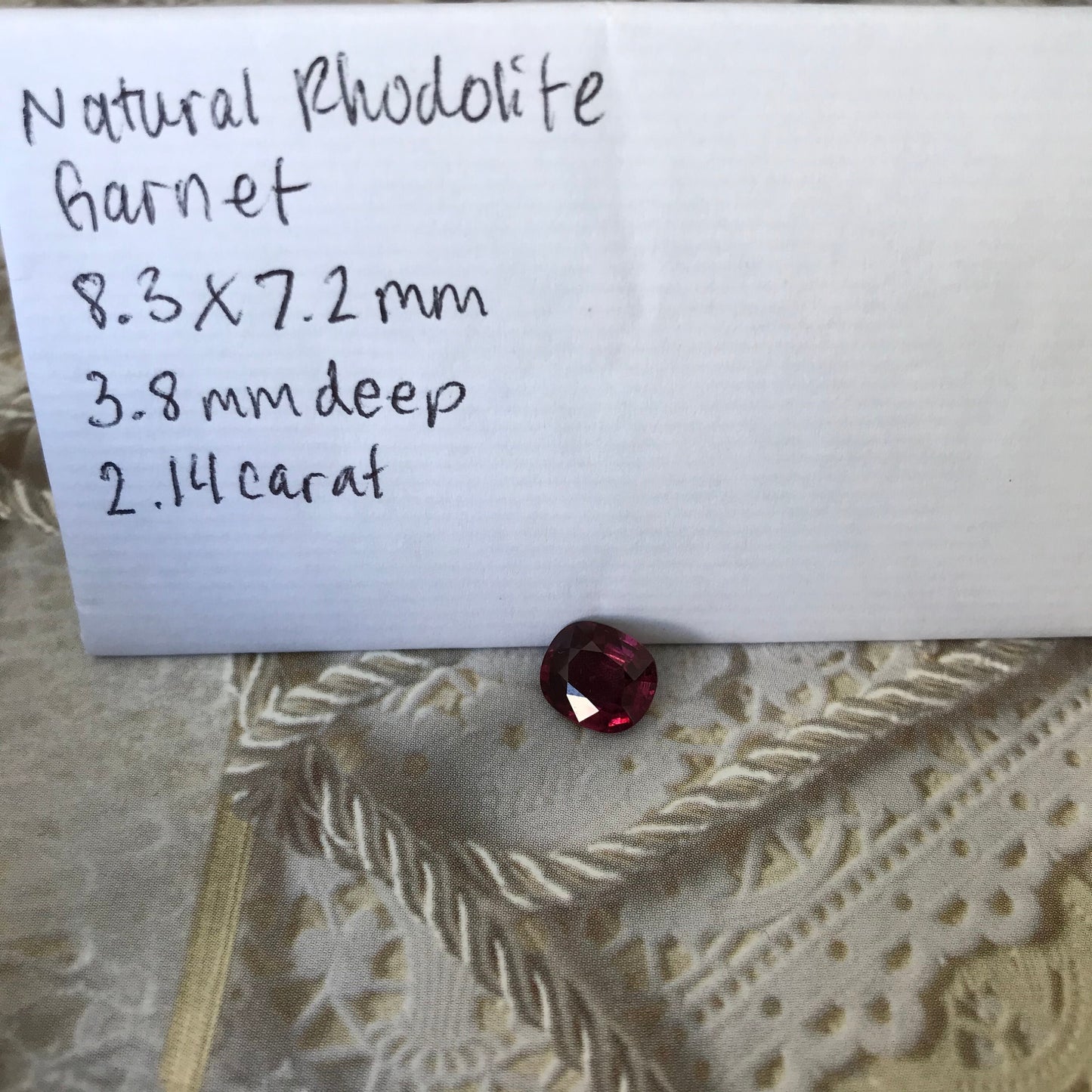 Natural Rhodolite Garnet, 2.14 carat, 8.3x7.2mm Cushion Cut Purple Red Garnet, Faceted Raspberry Garnet Gem, Pink Garnet