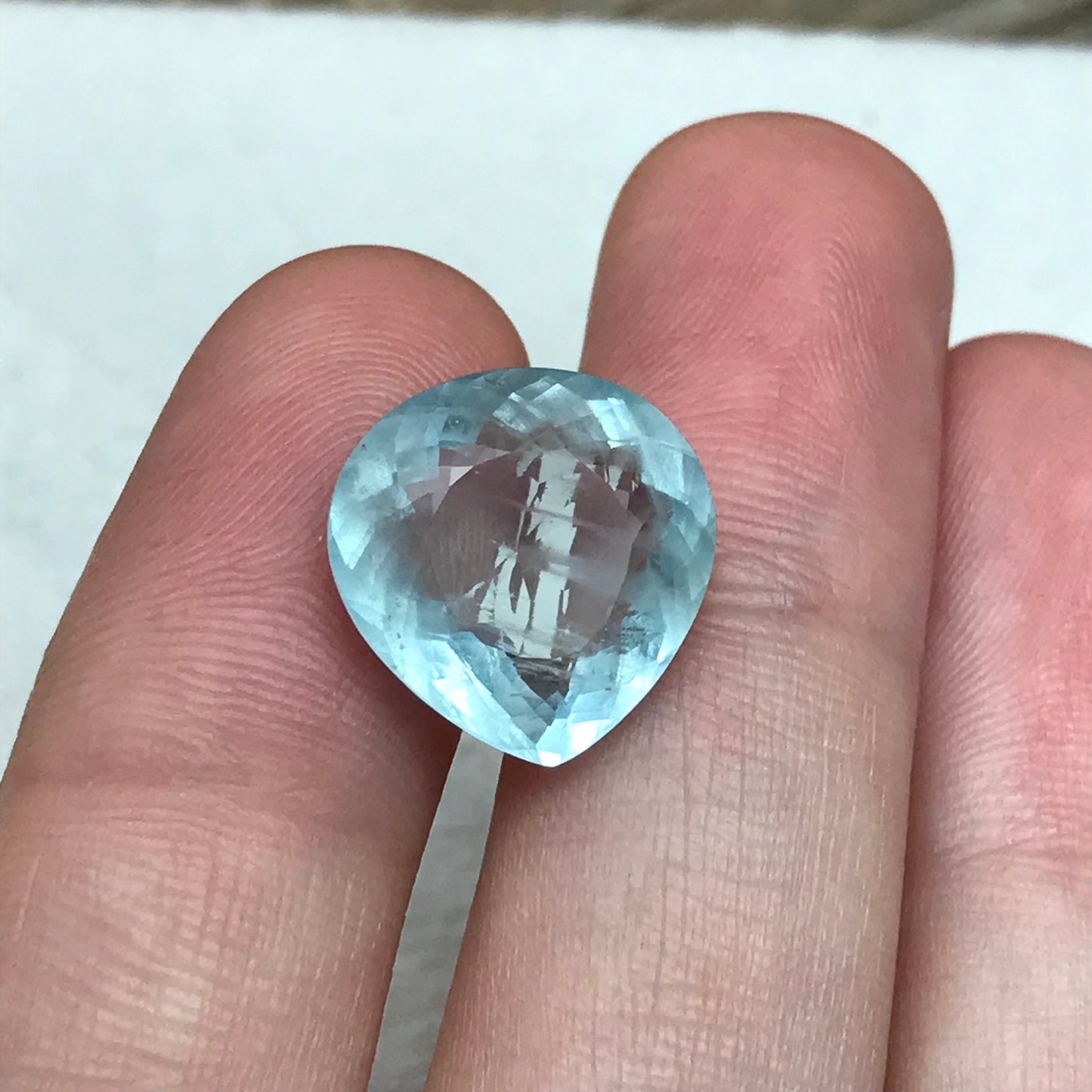 8.23 carat Aquamarine Approx. 14.5x14mm Fat Pear Cut, Natural Included, Blue Aquamarine, Faceted Loose Gem,