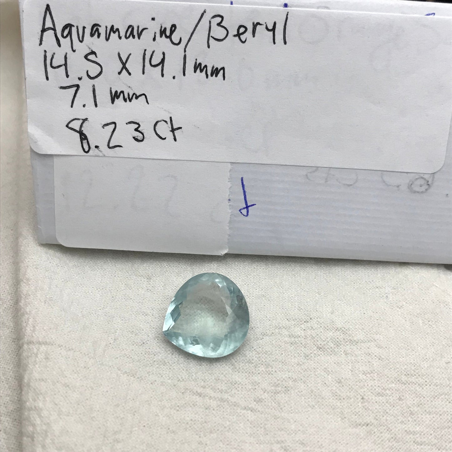 8.23 carat Aquamarine Approx. 14.5x14mm Fat Pear Cut, Natural Included, Blue Aquamarine, Faceted Loose Gem,