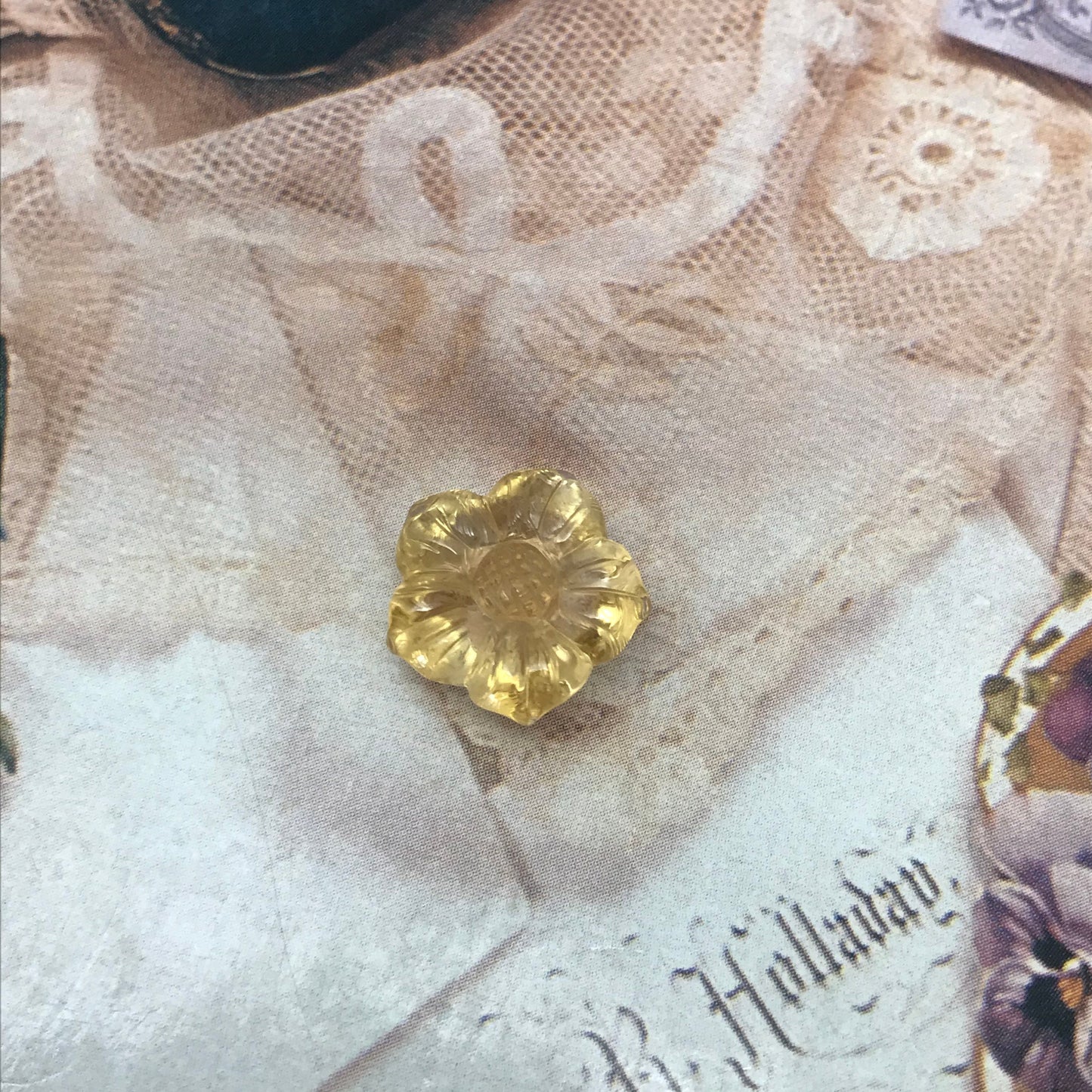 Carved Yellow Citrine 8.59 carat 14.7mm Carved Flower, Carved Loose Gemstone, November Birthstone