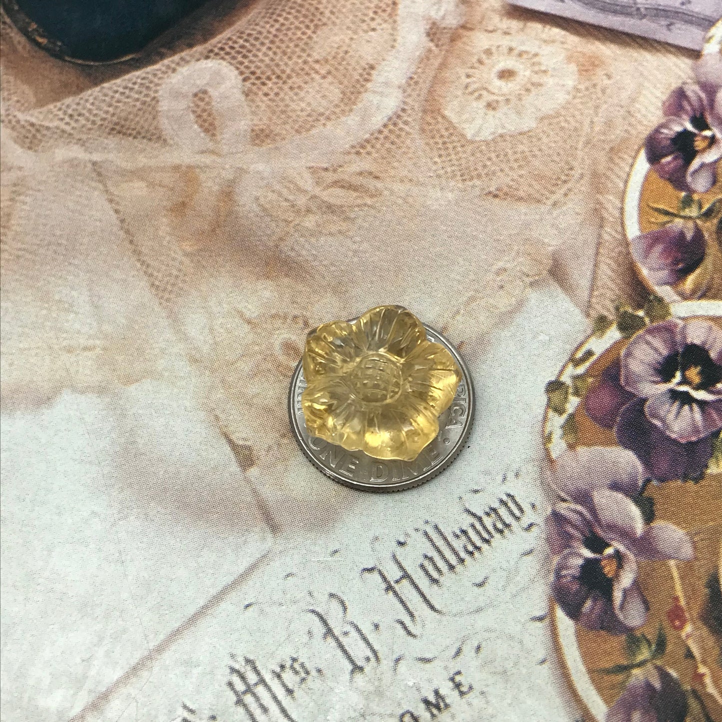 Carved Yellow Citrine 8.59 carat 14.7mm Carved Flower, Carved Loose Gemstone, November Birthstone