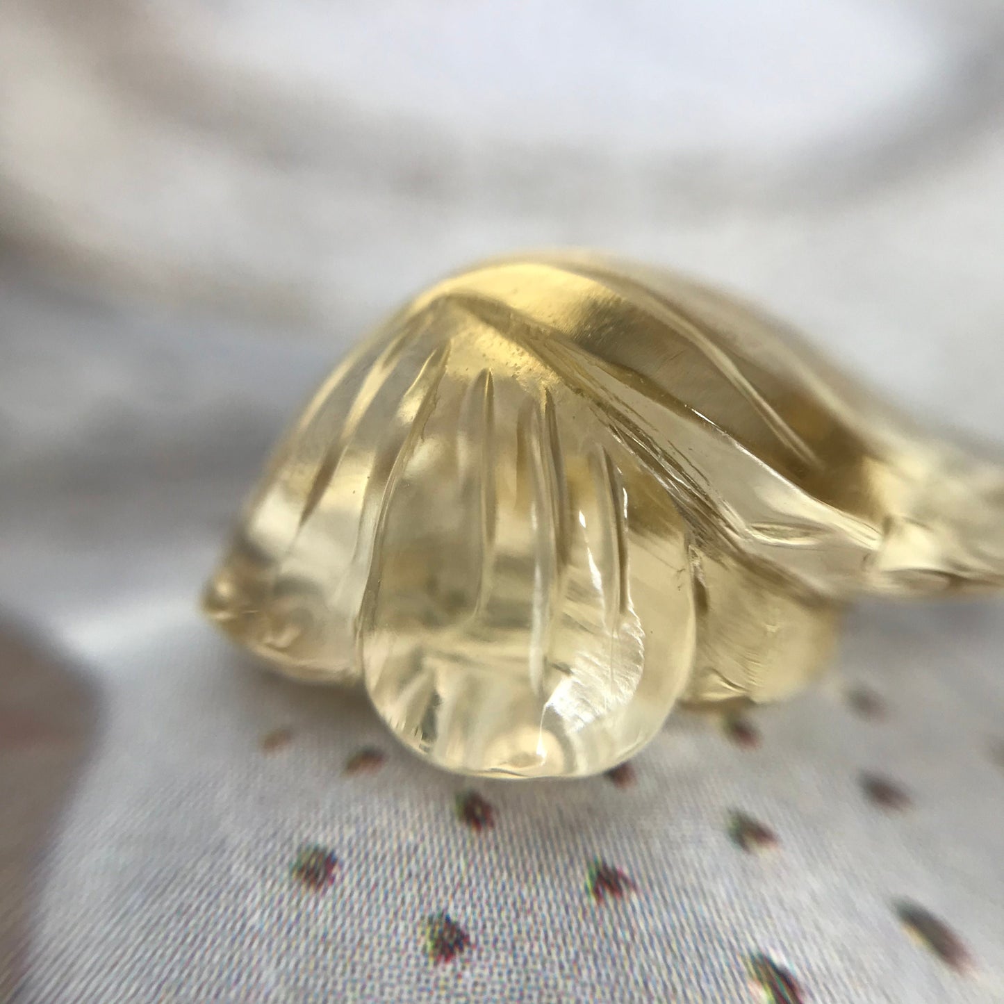 Carved Yellow Citrine 15.46 carat 14.7mm Carved Flower and Leaf, Carved Loose Gemstone, November Birthstone