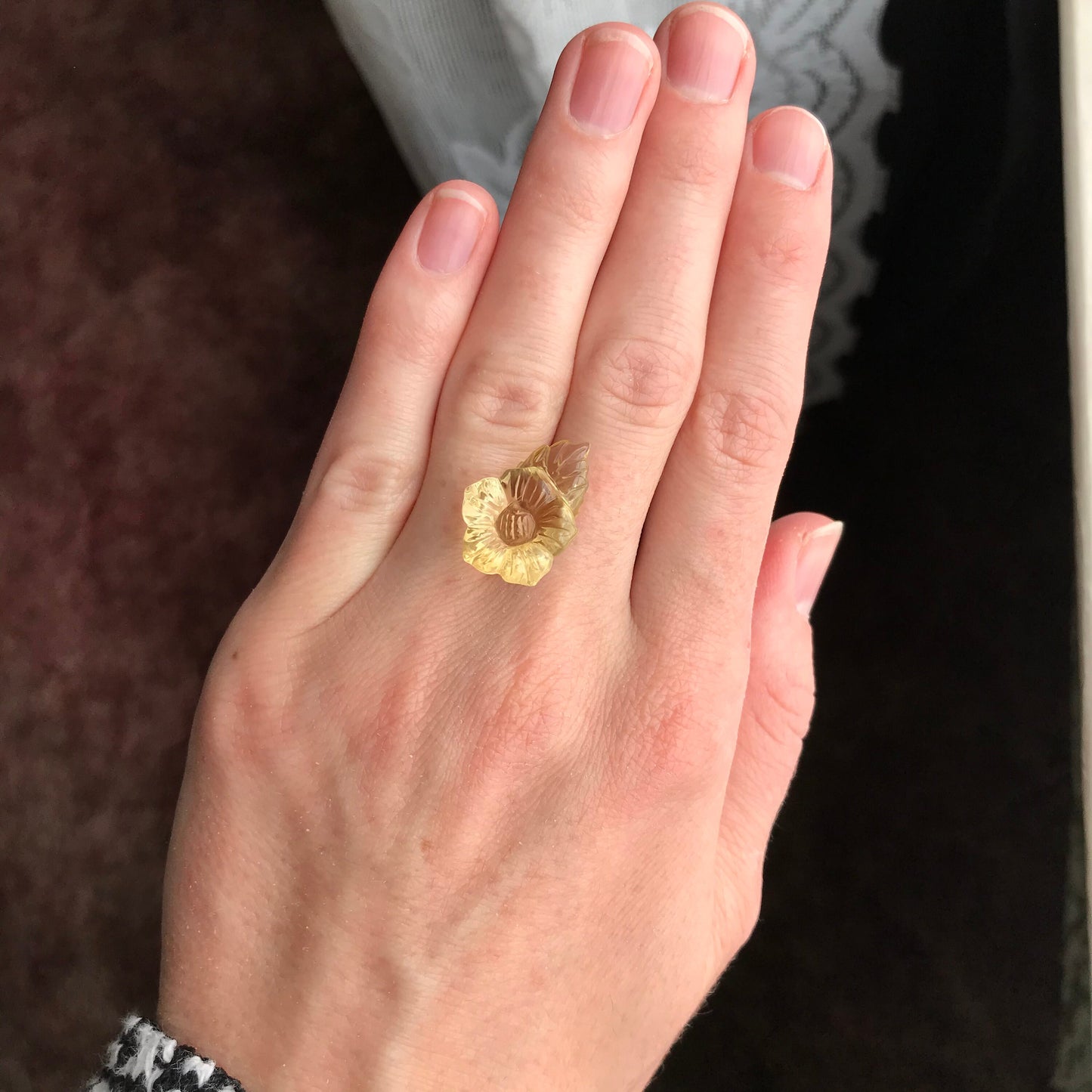 Carved Yellow Citrine 15.46 carat 14.7mm Carved Flower and Leaf, Carved Loose Gemstone, November Birthstone