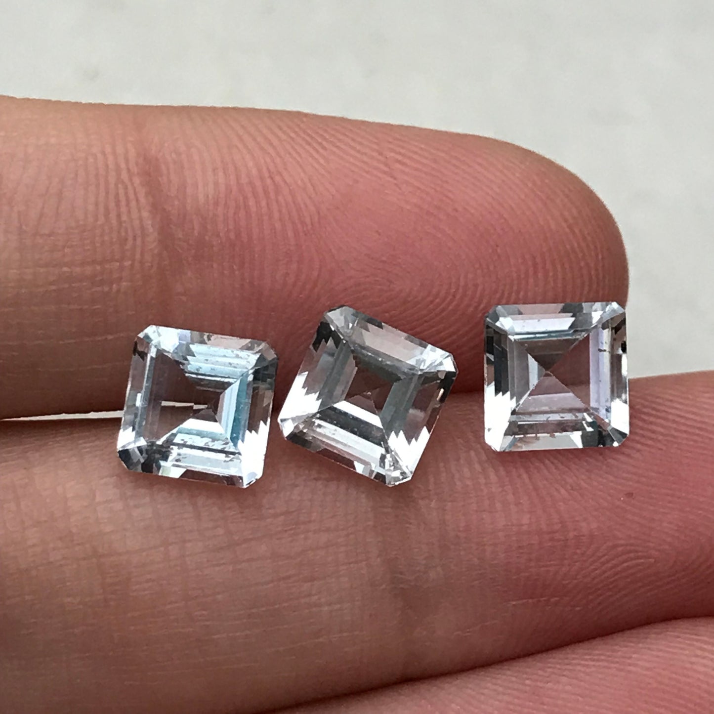 3 Natural Aquamarines 7mm Square, 4.38 Carats Total, Carre cut Loose Faceted Matching Gemstones