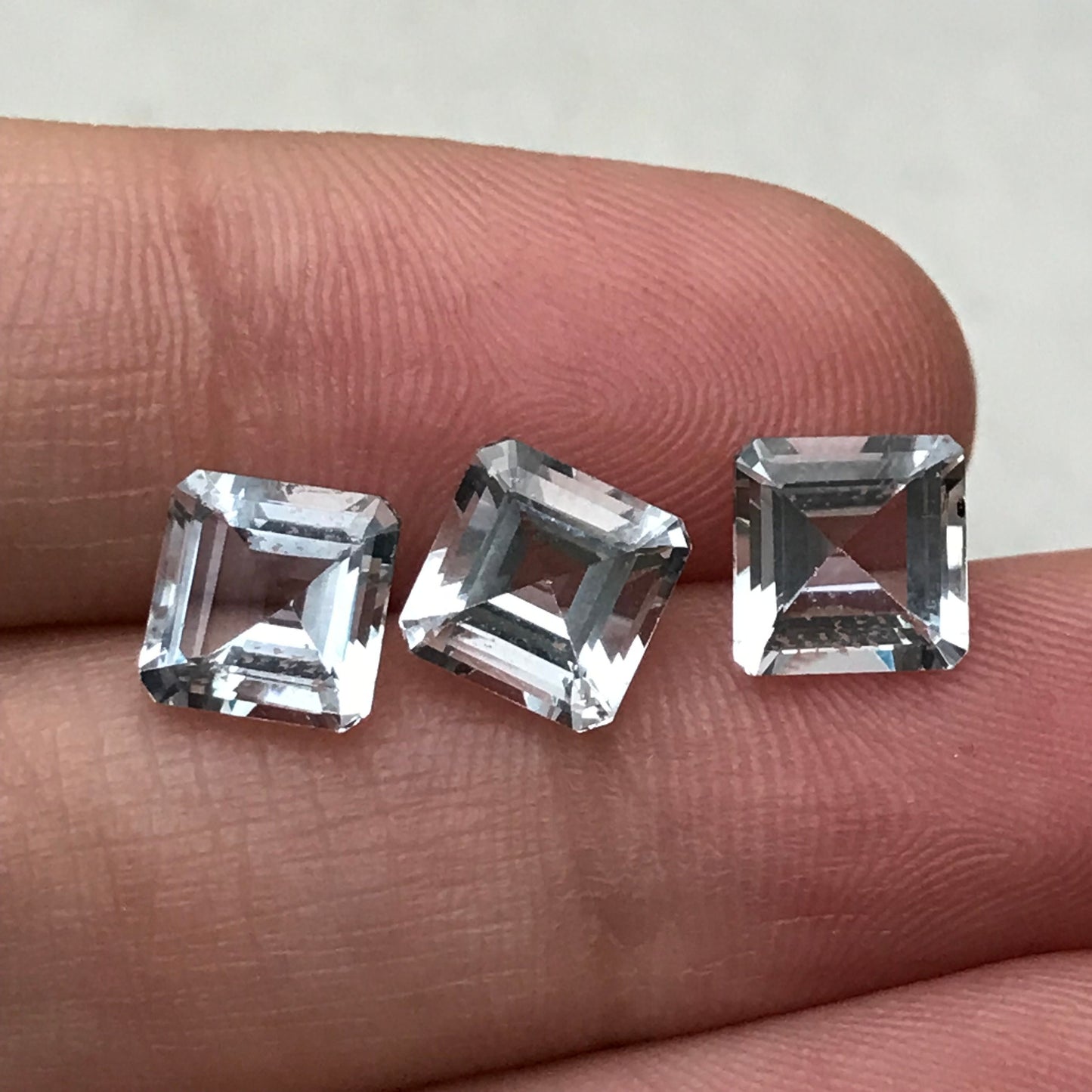 3 Natural Aquamarines 7mm Square, 4.38 Carats Total, Carre cut Loose Faceted Matching Gemstones