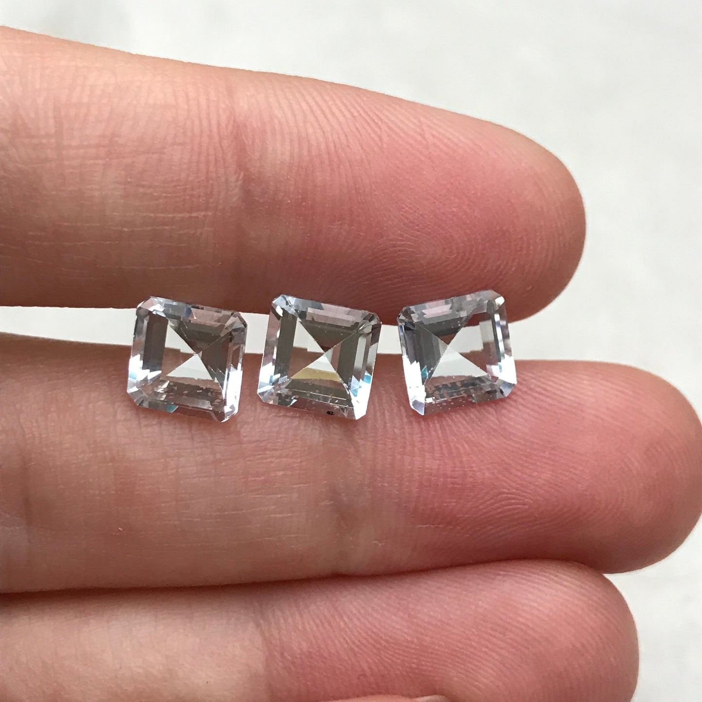 3 Natural Aquamarines 7mm Square, 4.38 Carats Total, Carre cut Loose Faceted Matching Gemstones