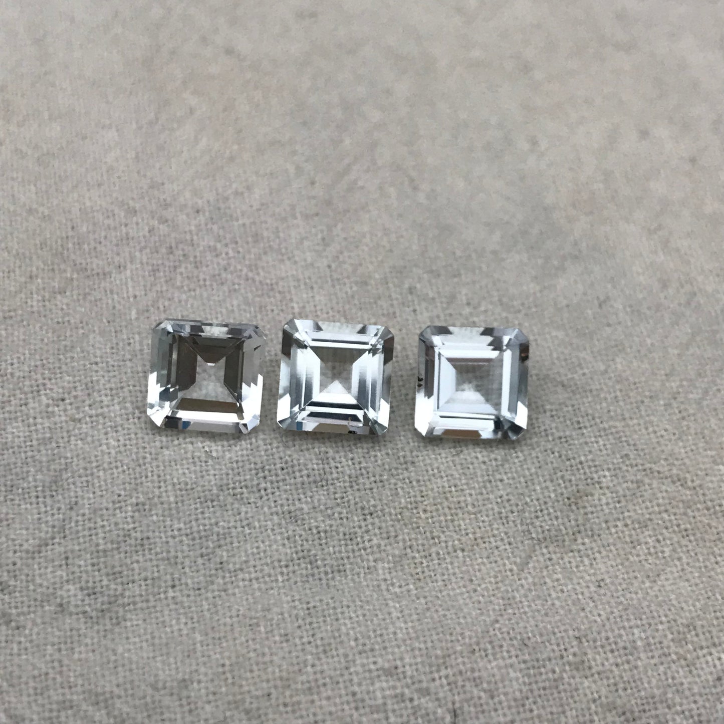 3 Natural Aquamarines 7mm Square, 4.38 Carats Total, Carre cut Loose Faceted Matching Gemstones