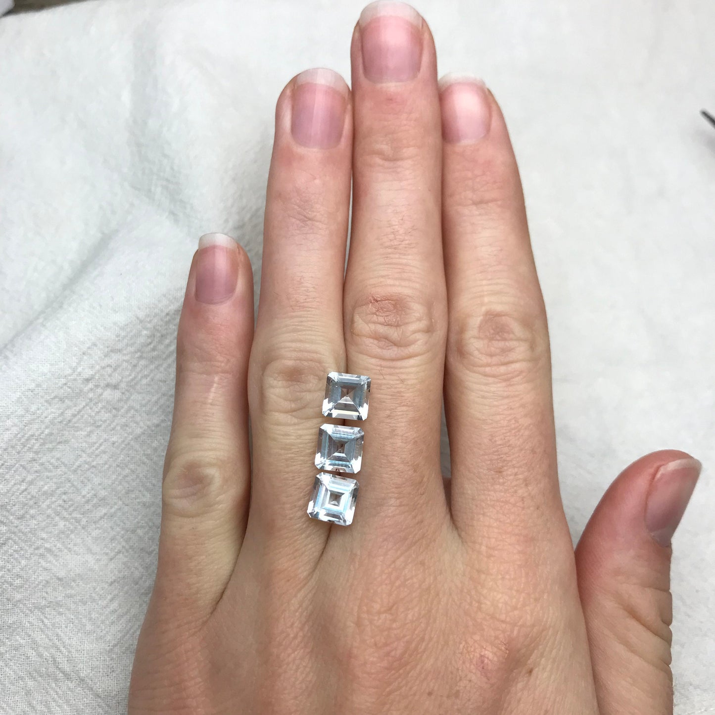 3 Natural Aquamarines 7mm Square, 4.38 Carats Total, Carre cut Loose Faceted Matching Gemstones