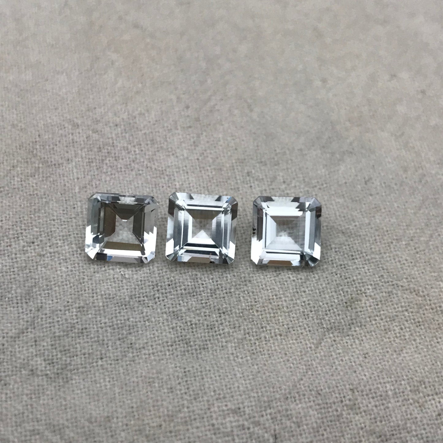 3 Natural Aquamarines 7mm Square, 4.38 Carats Total, Carre cut Loose Faceted Matching Gemstones