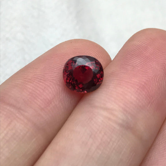 2.27 carat Natural Rhodolite Garnet, 7.5x7mm Purplish Red Garnet, Faceted Portuguese Style Cushion Cut Garnet Gem, Vibrant Red Garnet