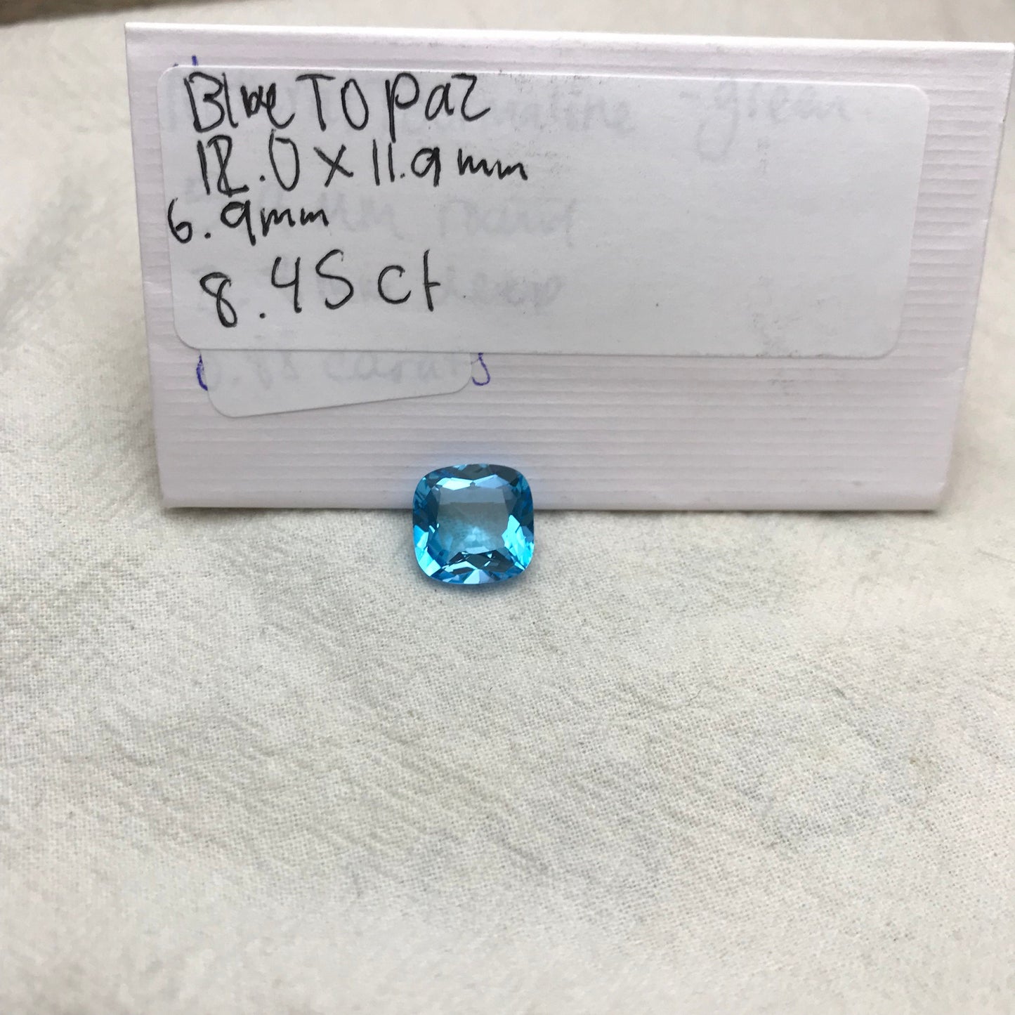 12mm Square Cushion cut Blue Topaz, 8.45 Carat Loose Faceted December Birthstone, Recycled Gems