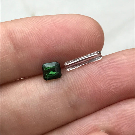 2 Natural Tourmaline Scissor Cut, Pink and Green 0.99TCW Faceted Loose Pink and Green Tourmaline 10x2.5mm & 4.7x4.3mm