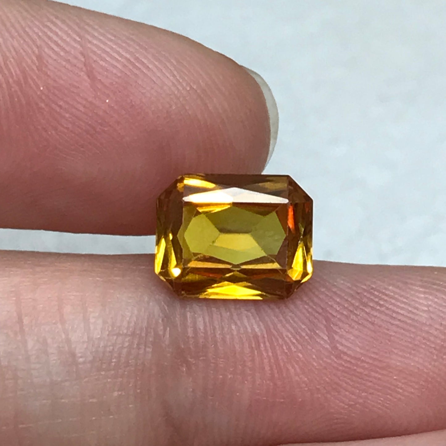 10x8mm Orangey Yellow Lab Sapphire 4 Carat Rectangle Cut, Faceted Loose Synthetic Corundum