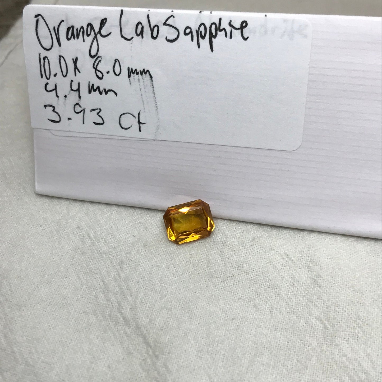 10x8mm Orangey Yellow Lab Sapphire 4 Carat Rectangle Cut, Faceted Loose Synthetic Corundum
