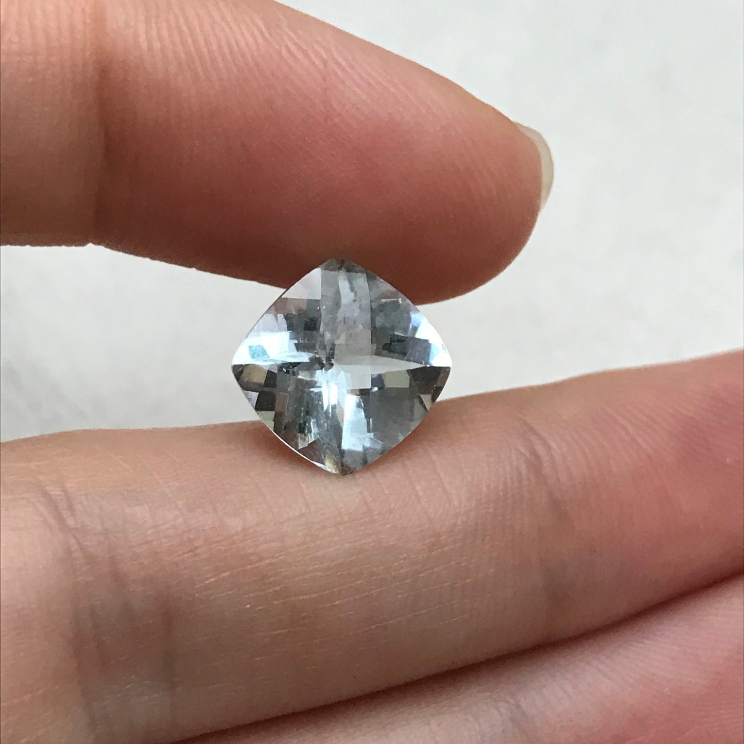 10mm Light Blue Aquamarine 3.19 carat Checker Square Cushion Cut, Included Faceted Loose Gemstone