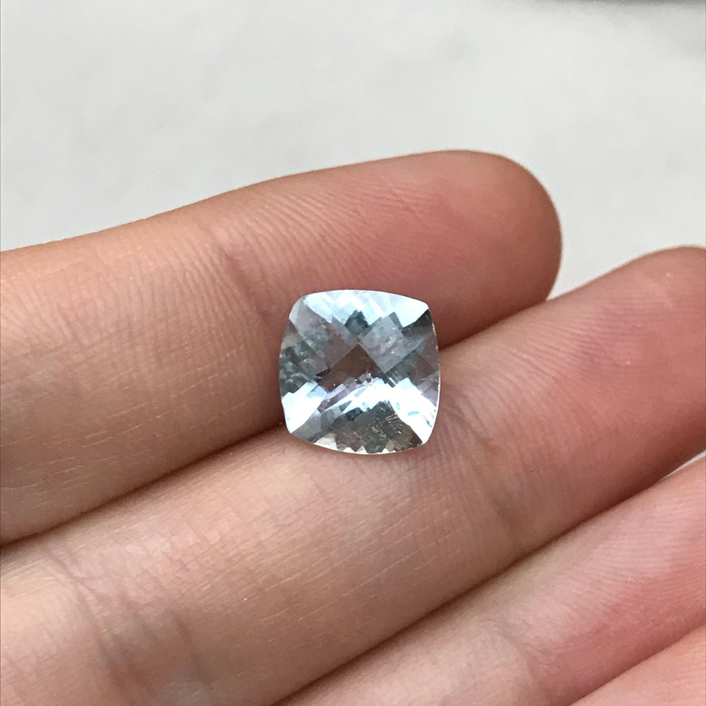 10mm Light Blue Aquamarine 3.19 carat Checker Square Cushion Cut, Included Faceted Loose Gemstone