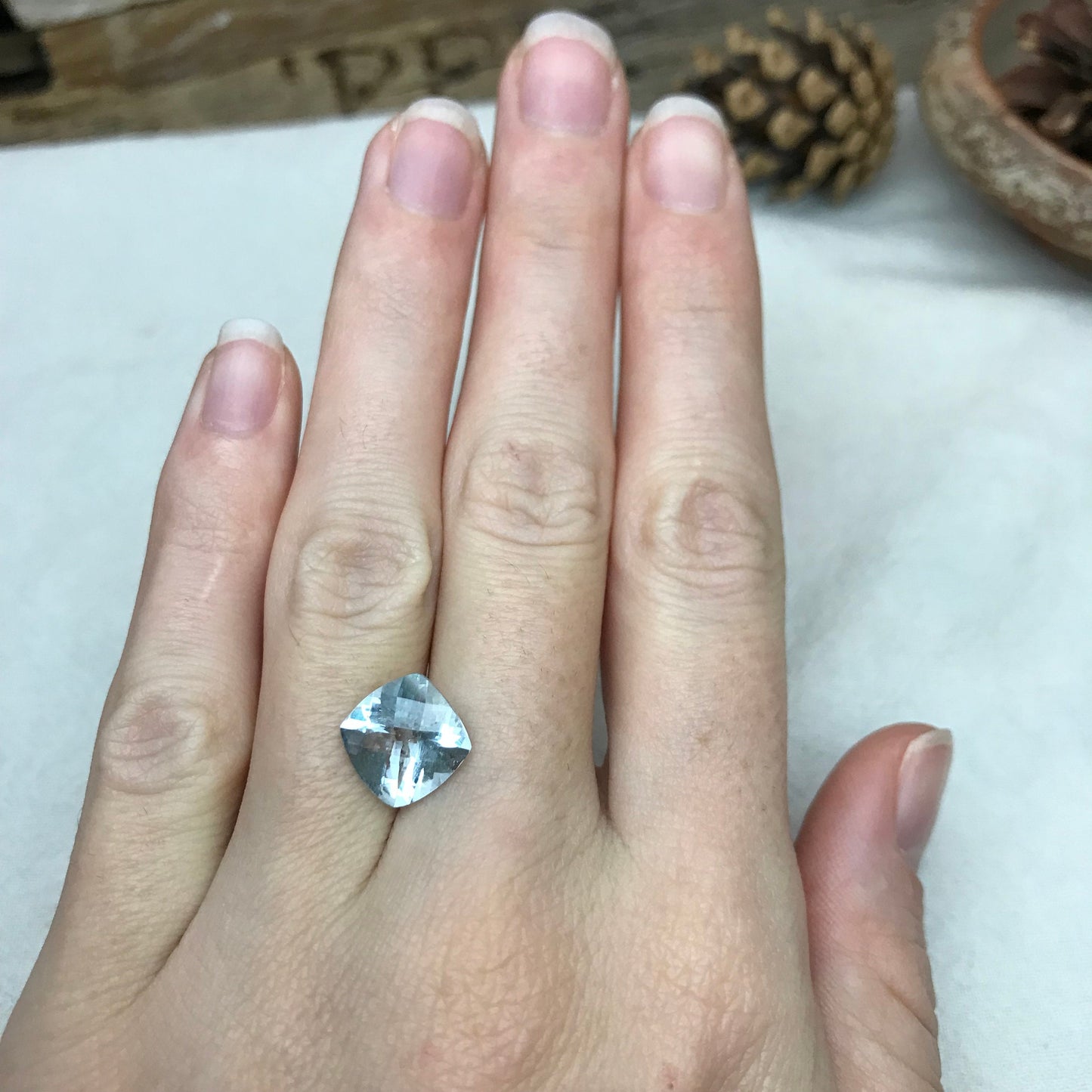 10mm Light Blue Aquamarine 3.19 carat Checker Square Cushion Cut, Included Faceted Loose Gemstone