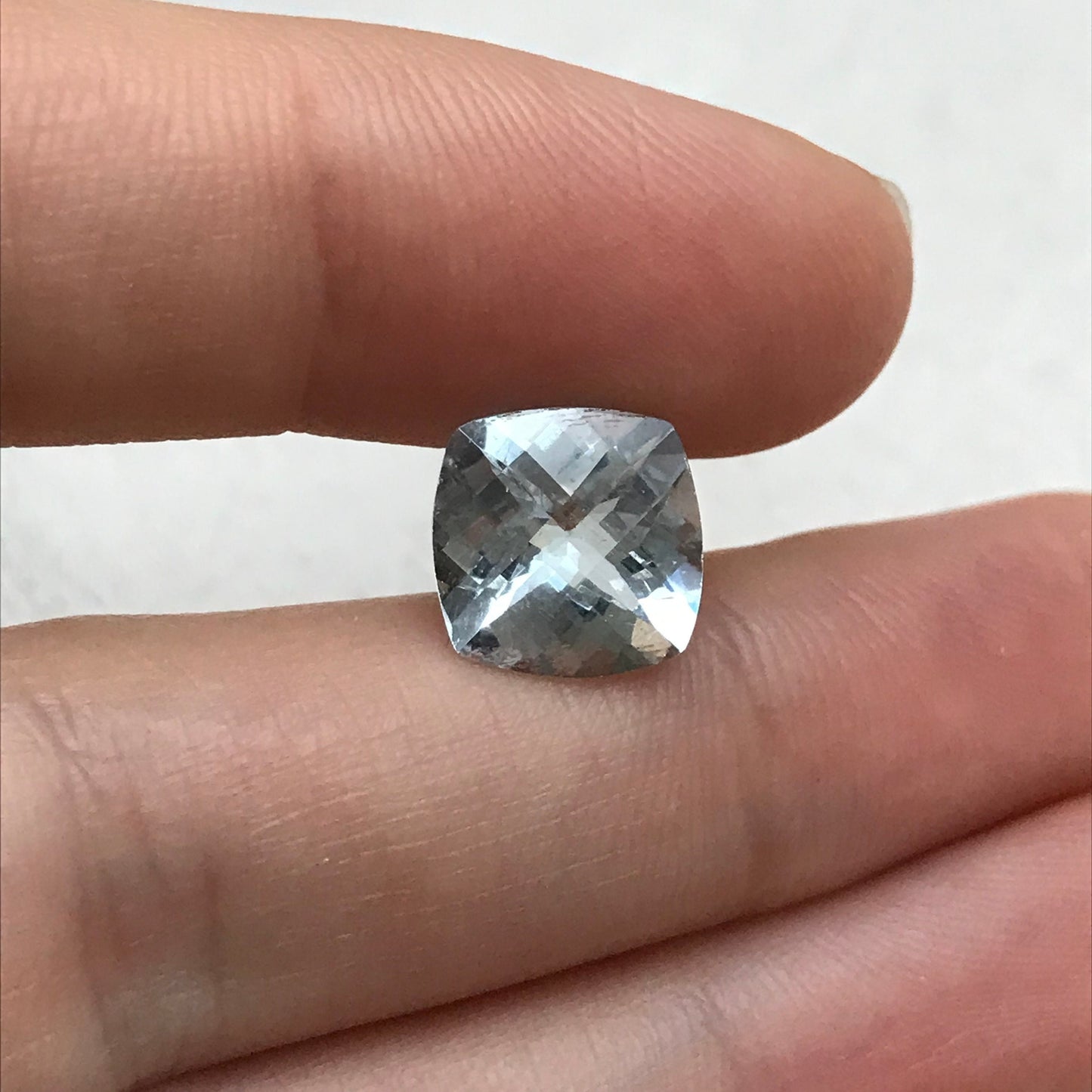 10mm Light Blue Aquamarine 3.19 carat Checker Square Cushion Cut, Included Faceted Loose Gemstone