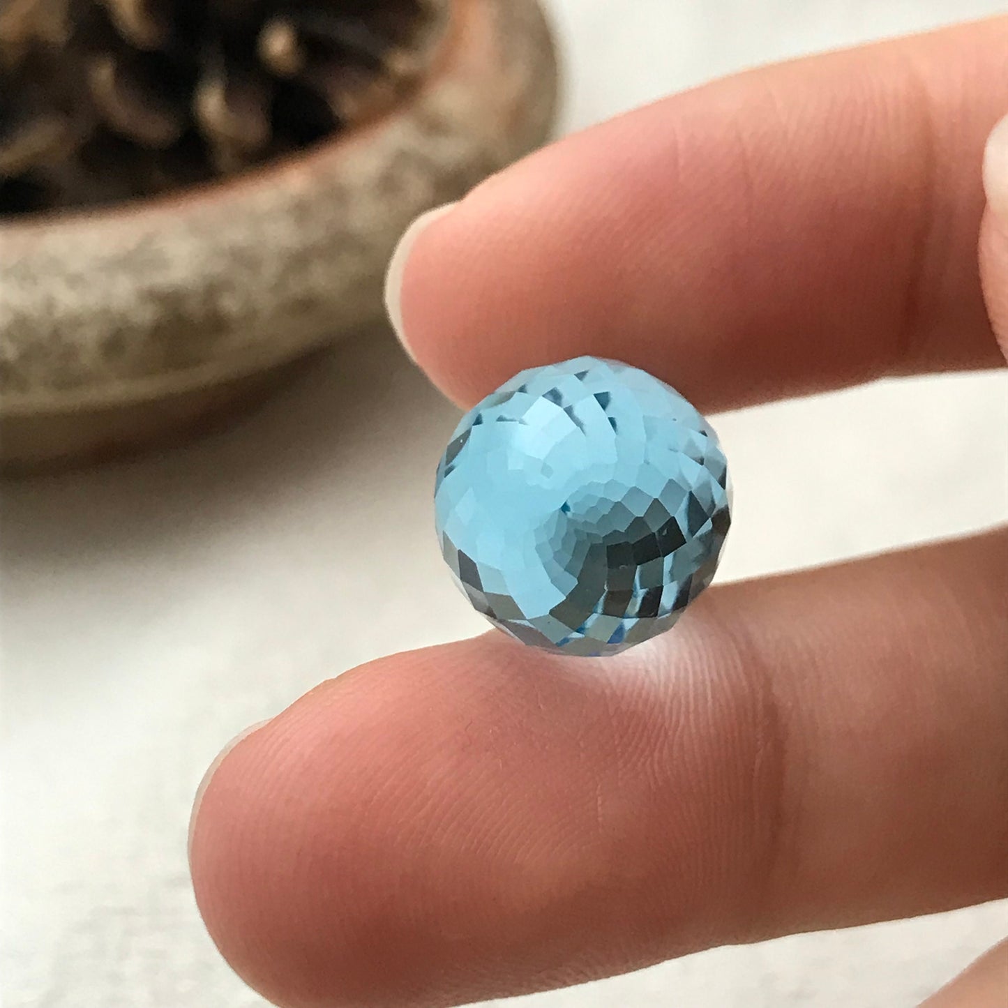 17.7mm Blue Topaz Briolette Cut, 25.34 carat Loose Faceted Gem, Topaz Bead, Undrilled Briolette