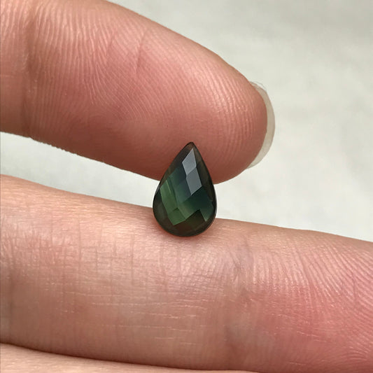 9x6mm Natural Bluish Green Sapphire 1.45 Carats, Rose cut, Pear shape Green Blue Sapphire, Faceted Loose Gemstone