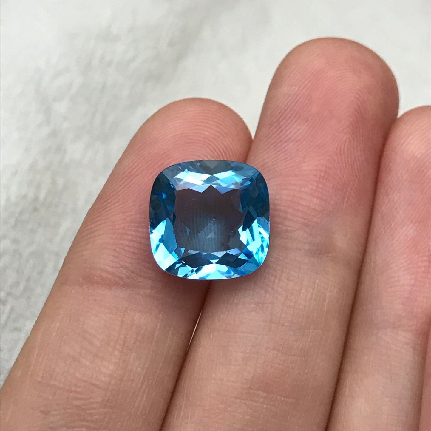 12mm Square Cushion cut Blue Topaz, 8.45 Carat Loose Faceted December Birthstone, Recycled Gems